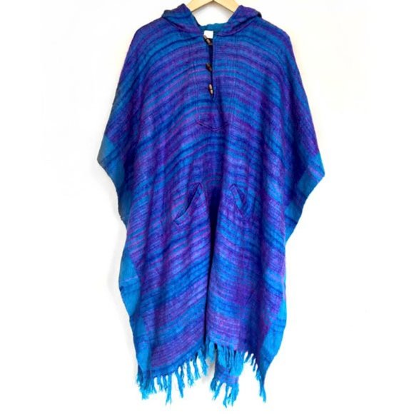 VTG Striped Hooded Poncho - Picture 1 of 8